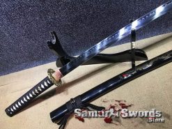 Samurai Katana Sword T10 Clay Tempered Steel With Black Engraved Dragon Saya