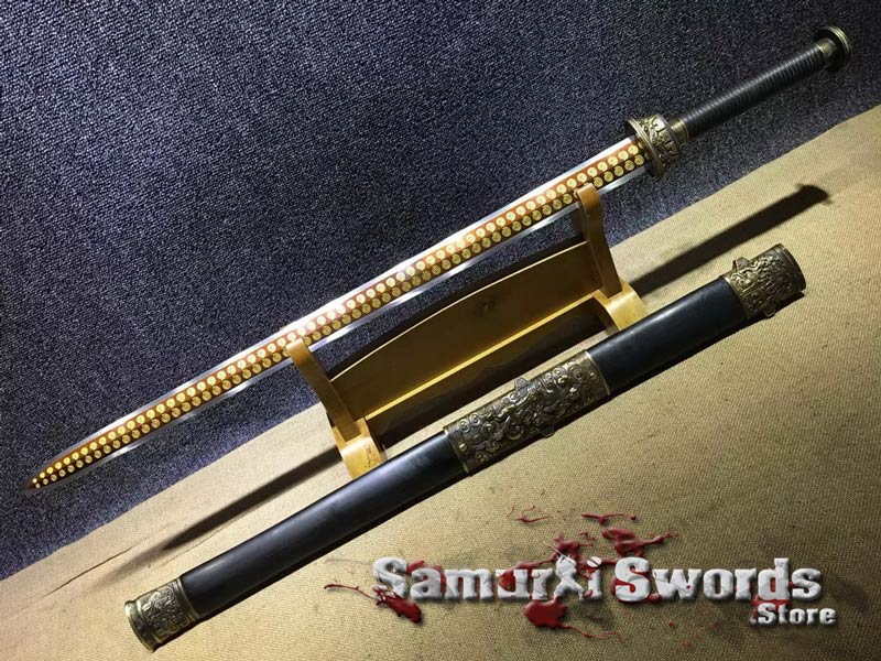 Chinese Jian Sword 1060 Carbon Steel With Ebony Wood Saya