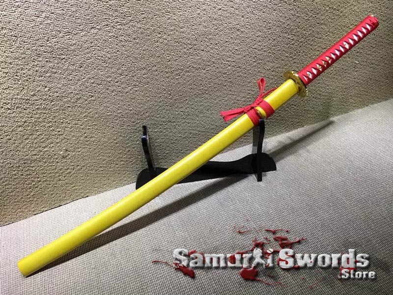 Samurai Katana Sword T10 Clay Tempered Steel With Yellow Saya