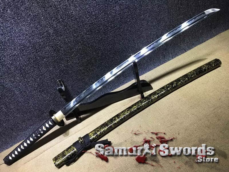 Samurai Katana Sword T10 Clay Tempered Steel With Black And Gold saya