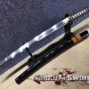 Samurai Wakizashi Sword T10 Clay Tempered Steel With Black Saya