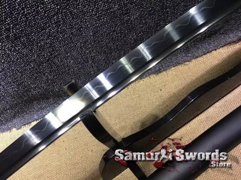 Samurai Shirasaya Sword T10 Clay Tempered Steel With Matt Black Hardwood Saya