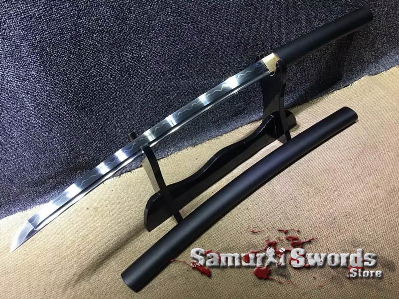 Japanese T10 Clay Tempered Matt Black Shirasaya Wakizashi Samurai Sword handmade 