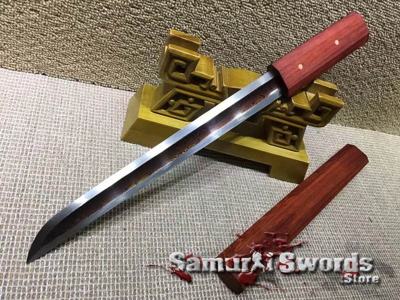 T10 Folded Clay Tempered Steel Japanese Tanto Knife  With Redwood Saya