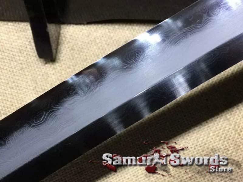 Samurai Katana Sword T10 Folded Clay Tempered Steel Hadori Polish With Full Black Ray Skin Saya