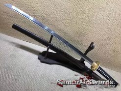 Samurai Katana Sword T10 Folded Clay Tempered Steel with Ebony Wood Saya