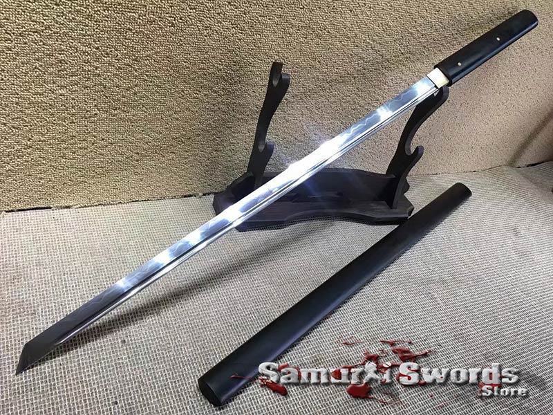 Black ebony Wood saya HandmadeT1095 Steel Clay Tempered Japanese Samurai Sword 