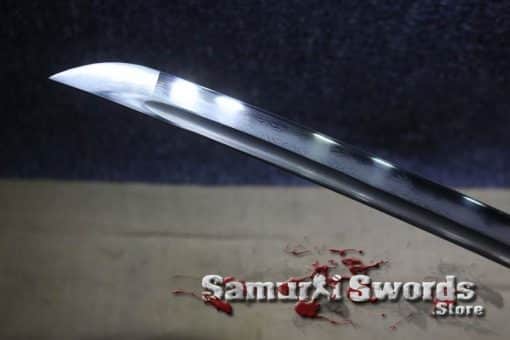 Katana Sword T10 Folded Clay Tempered Steel Hadori Polish With Black Semi Red Ray Skin Saya