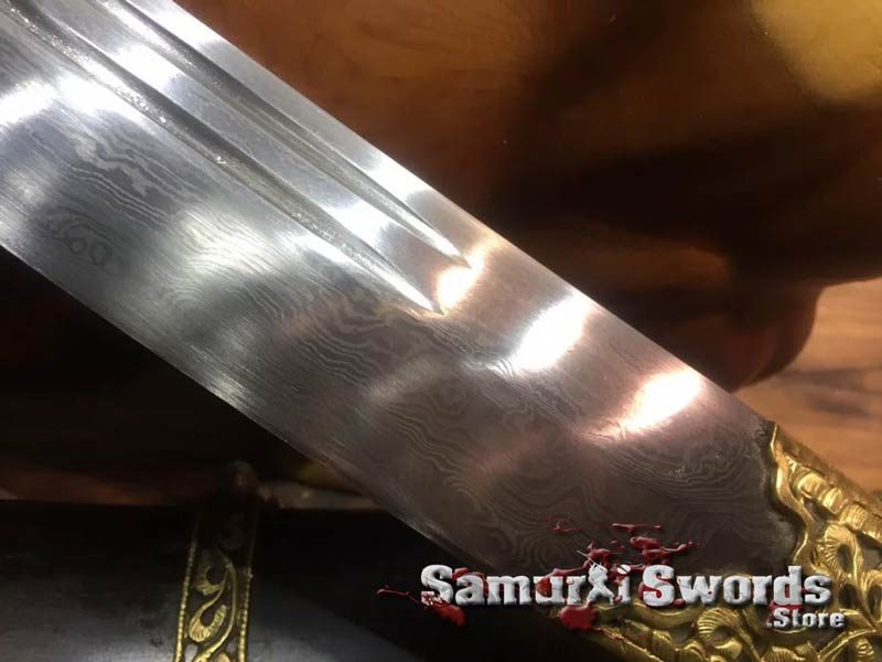 Tanto Knife T10 Folded Clay Tempered Steel With Ebony Wood Saya