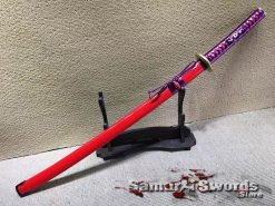 Tactical Katana Sword T10 Clay Tempered Steel with Red Saya