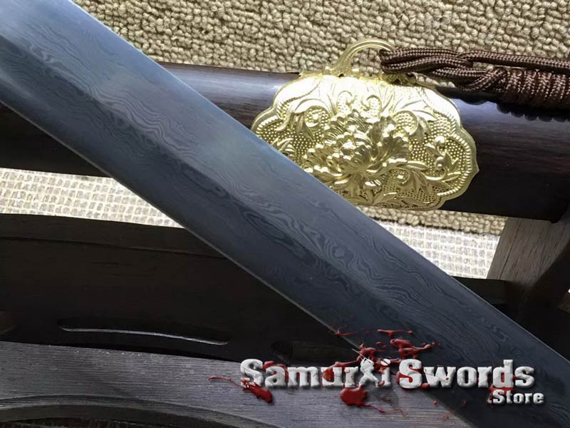 Chinese Jian Sword 1095 Folded Steel With Ebony Wood Saya