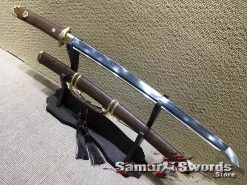 Wakizashi Sword T10 Clay Tempered Steel with Rosewood
