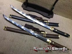 Wakizashi Sword T10 Clay Tempered Steel with Rosewood Or Ebony Wood Saya