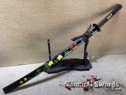 Custom Katana Sword T10 Folded Clay Tempered Steel with Hadori Polish and Hand Painted Flowers Saya