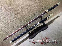 Chinese Jian 1095 Folded Steel with Red Acid Dye and Ebony Wood Scabbard