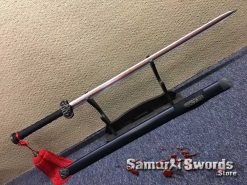 Chinese Jian Sword 1095 Folded Steel with Red Acid Dye and Ebony Wood Scabbard