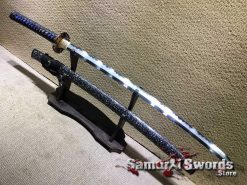 Samurai Katana T10 Folded Clay Tempered Steel with Feather Hadori Polish and Full Seashell Pattern Saya