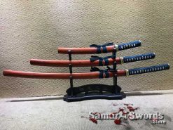 Samurai Sword Set T10 Clay Tempered Steel with Red Wood Saya