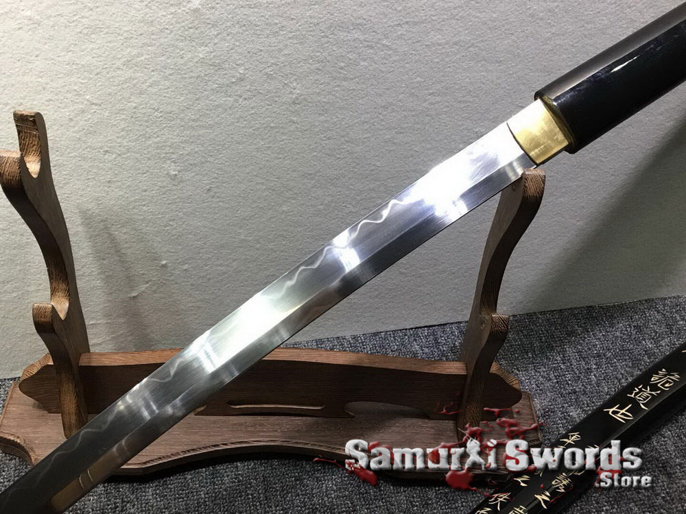 Handmade Full Tang T10 Clay Tempered Japanese Shirasaya Samurai Sword Ebony Saya 