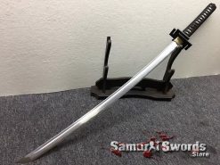 Full Tang Katana Sword 1060 Carbon Steel Synthentic Leather Shiny Gold Saya (2)