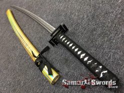 Full Tang Katana Sword 1060 Carbon Steel Synthentic Leather Shiny Gold Saya (3)