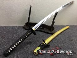 Full Tang Katana Sword 1060 Carbon Steel Synthentic Leather Shiny Gold Saya (6)