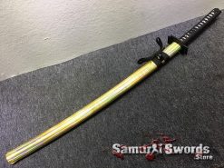 Full Tang Katana Sword 1060 Carbon Steel Synthentic Leather Shiny Gold Saya (8)