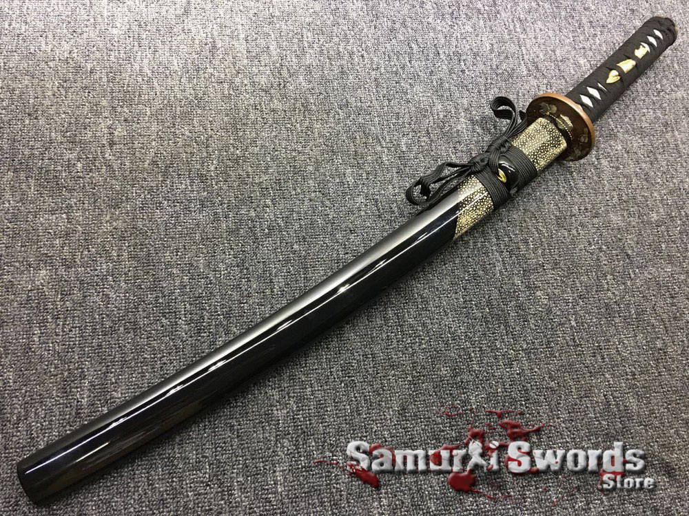 Black Rayskin Saya Sheath with Horn Mountin for Japanese Samurai Wakizashi Sword 