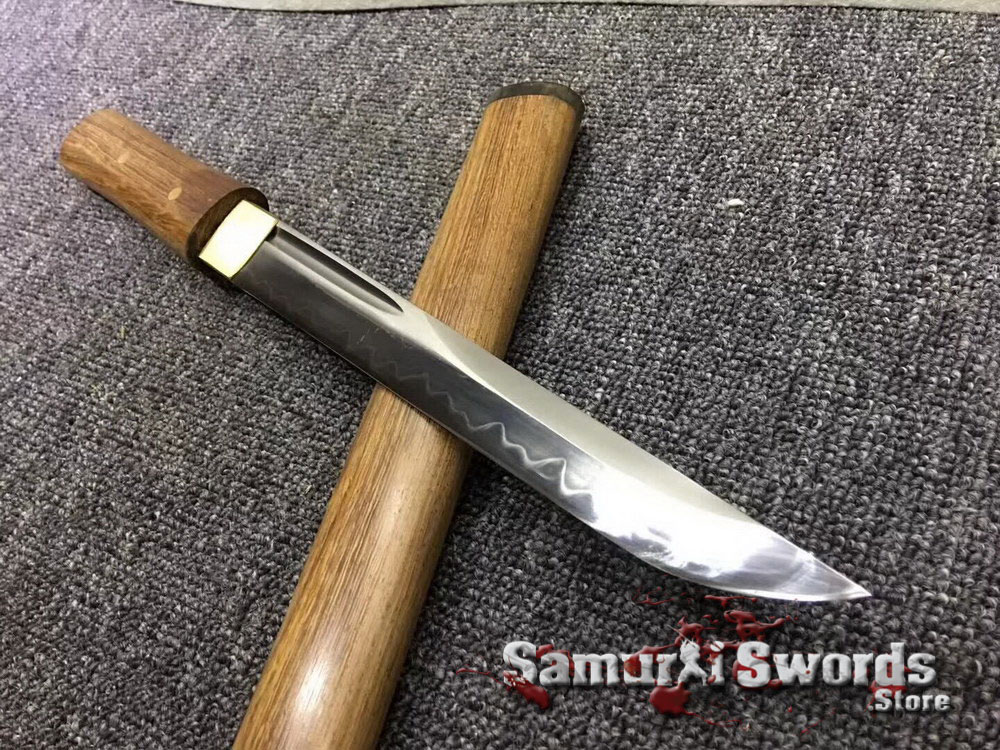21/" JAPANESE SAMURAI SWORD T10 CLAY TEMPERED FULL TANG BLADE TANTO ROSEWOOD SAYA
