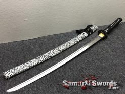 Katana Sword 1060 Carbon Steel Black And White Leopard Resin Saya (7)