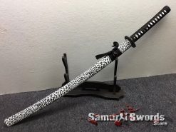 Katana Sword 1060 Carbon Steel Black And White Leopard Resin Saya (8)