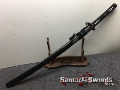Katana Sword T10 Folded Clay Tempered Steel Full Black Ray Skin Saya With Buffalo Horn (11)