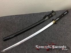Katana Sword T10 Folded Clay Tempered Steel Full Black Ray Skin Saya With Buffalo Horn (12)
