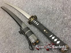 Katana Sword T10 Folded Clay Tempered Steel Full Black Ray Skin Saya With Buffalo Horn (4)