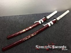 Katana Wakizashi Sword Set T10 Folded Clay Tempered Steel with Hadori Polish Seashell Bird pattern Saya with Real Buffalo Horn (1)