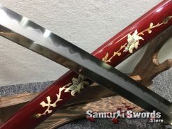 Katana Wakizashi Sword Set T10 Folded Clay Tempered Steel with Hadori Polish Seashell Bird pattern Saya with Real Buffalo Horn (11)