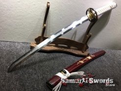 Katana Wakizashi Sword Set T10 Folded Clay Tempered Steel with Hadori Polish Seashell Bird pattern Saya with Real Buffalo Horn (16)