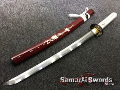 Katana Wakizashi Sword Set T10 Folded Clay Tempered Steel with Hadori Polish Seashell Bird pattern Saya with Real Buffalo Horn (17)