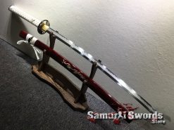 Katana Wakizashi Sword Set T10 Folded Clay Tempered Steel with Hadori Polish Seashell Bird pattern Saya with Real Buffalo Horn (2)
