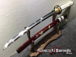 Katana Wakizashi Sword Set T10 Folded Clay Tempered Steel with Hadori Polish Seashell Bird pattern Saya with Real Buffalo Horn (3)