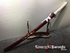 Katana Wakizashi Sword Set T10 Folded Clay Tempered Steel with Hadori Polish Seashell Bird pattern Saya with Real Buffalo Horn (4)