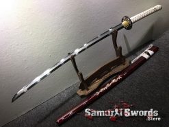 Katana Wakizashi Sword Set T10 Folded Clay Tempered Steel with Hadori Polish Seashell Bird pattern Saya with Real Buffalo Horn (5)