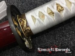 Katana Wakizashi Sword Set T10 Folded Clay Tempered Steel with Hadori Polish Seashell Bird pattern Saya with Real Buffalo Horn (8)