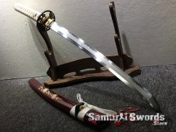 Katana Wakizashi Sword Set T10 Folded Clay Tempered Steel with Hadori Polish Seashell Bird pattern Saya with Real Buffalo Horn (9)