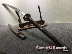 Nagamaki Sword T10 Folded Clay Tempered Steel with Hadori Polish Sythentic Leopard Leather Saya (3)
