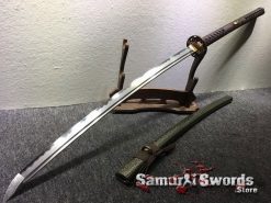 Nagamaki Sword T10 Folded Clay Tempered Steel with Hadori Polish Sythentic Leopard Leather Saya (7)