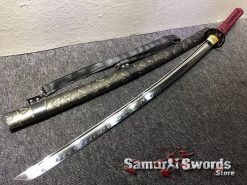 Samurai Katana Blade T10 Clay Tempered Steel Sythentic Leopard Saya with Shoulder Strap (5)