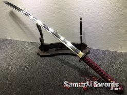 Samurai Katana Blade T10 Clay Tempered Steel Sythentic Leopard Saya with Shoulder Strap (7)