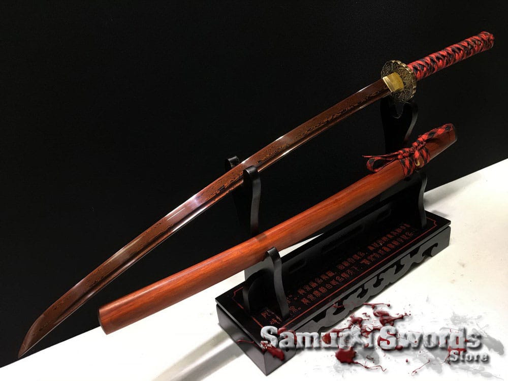 Details about   Japanese Hand Forged Red Acid Dye Folded Steel Samurai Katana Sword Full Tang 
