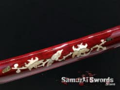 Custom Size Katana 1060 Carbon Steel with Red Engraved Bird Seashell Pattern Saya (1)